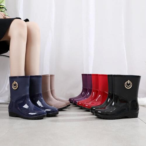 Feerldi 2021 New Brand Rubber Boots for Women All Seasons Walking Waterproof Rainboots Casual Rain-boots Mid-calf Woman Shoes