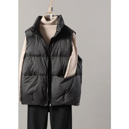 2021 Autumn And Winter Black Down Vest Women Fashion Warm Sleeveless Parkas Casual Waistcoat Female Outerwear Top