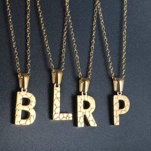 ZMFashion A-Z Initial Letter Pendant Necklace Luxury Stone Grain Corrosion Belt Pattern Punk Hip Hop Style Woman Men Jewelry