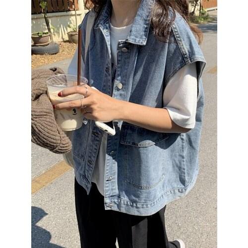 Denim Vest Women Sleeveless Vests 2021 Spring Summer New Loose Casual Lapel Button Woman Jacket Chalecos Para Mujer