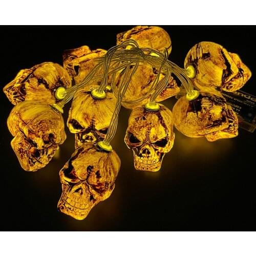 10 LED black skull head Halloween decoration string lights ghost hanging lights ghost festival party lights battery lights