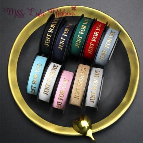 10 Yards 16mm Valentines Day Grosgrain + Three-Dimensional Letter Bronzing Pattern Printing Gift Flower Decoration Ribbon