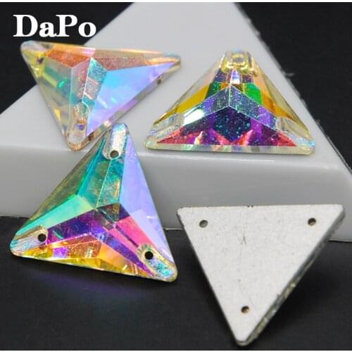 12mm,16mm,22mm Crystal Clear AB Color triangles sew Flatback With 3 holes sewing crystal For jewelry accessories SF0499-SF0501