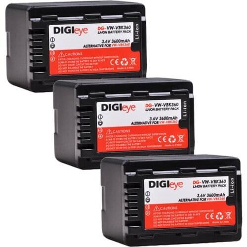 3Pcs 3600mAh VW-VBK360 VBK360 Battery for Panasonic HC-V10 HC-V100 HC-V100M HC-V500 HC-V700 HC-V700M HDC-HS60 HDC-HS80 HDC-SD40