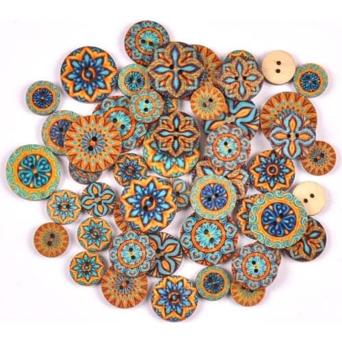 50pcs Gray blue Retro series Wood Buttons for Handwork Sewing Scrapbook Clothing Crafts Accessories Gift Card 15-25mm