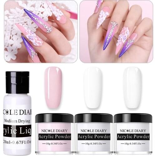 NICOLE DIARY Acrylic Powder Tip Extension French Nail Polymer Powder Nail Builder Crystal Nail Glitter 3D Nail Tips Carving Art