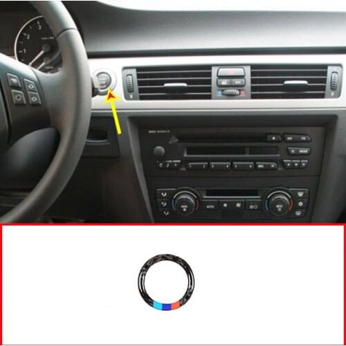 For BMW E90 E92 3 Series 2005-2012 Carbon Fiber Car Start Stop Engine Button Ring Trim Accessories