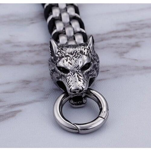 Jewels Store Punk Animal Wolf Charm Bracelets Men Stainless Steel Pulseira Masculina Leather Wristband Boho Jewelry For Man
