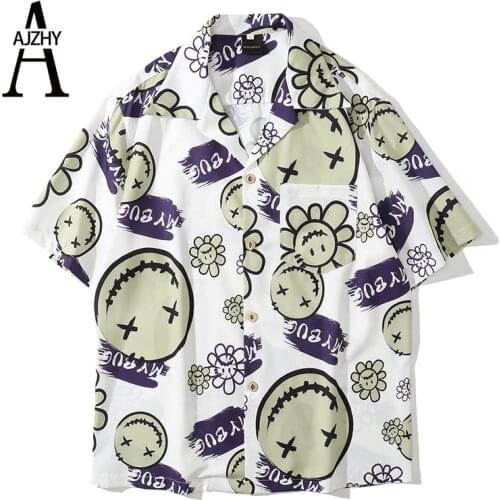 Men Shirts Summer Daisy Hawaiian Shirts Button Up Harajuku Japanese Fashion Streetwear Funny Graphic Print Beach Shirt Tops