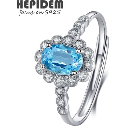 HEPIDEM 100% Really Topaz 925 Sterling Silver Rings 2021 New Women Natural Blue Gemstones Wedding S925 Gift Fine Jewelry 3355