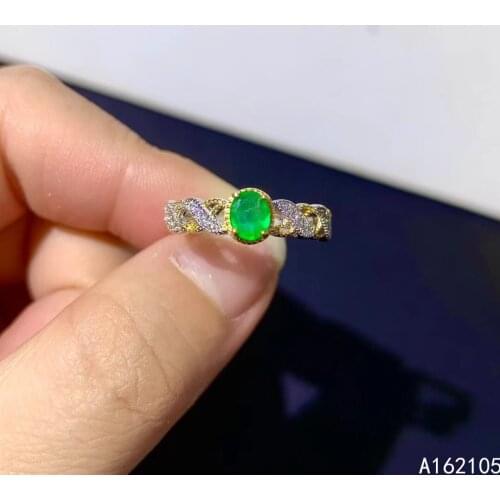 925 pure silver Chinese style natural Emerald womens luxury popular oval two color adjustable gem ring fine jewelry support det