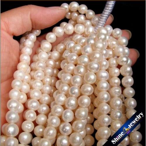 7-8mm Round Natural Pearls Loose Freshwater Pearls Strands Long 15" for Women Pearl Necklace & Bridal Jewelry Making BZ16
