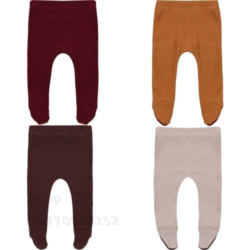 Lioraitiin 0-12M Autumn Winter Newborn Baby Girls Boys Foot Pants Knit Elastic High Waist Solid Warm Leggings Pants