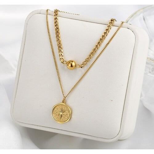 Multi-layer Eight-pointed Star Pendant Stainless Steel Necklace for Women Temperament Metal Texture 18 K Plated Choker Necklace