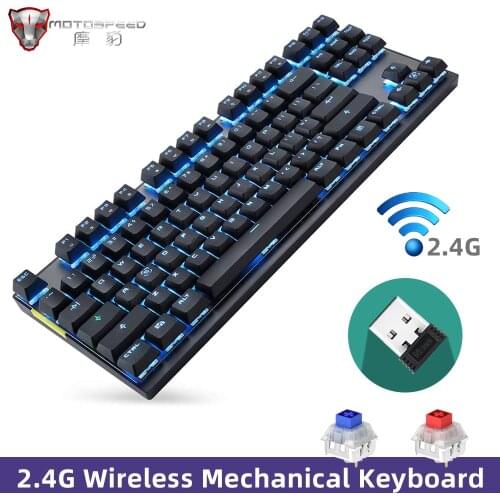 Motospeed LED Backlit 2.4G Wireless Gaming Mechanical Keyboard 87 Keys Dual Mode Rechargeable