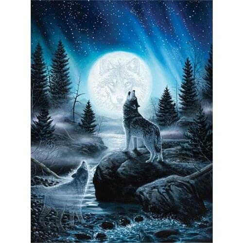 Wolf Night Moon DIY Cross Stitch Embroidery 11CT Kits Craft Needlework Set Cotton Thread Printed Canvas Home Dropshipping