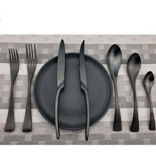 Accessories Top Quality Stainless Steel Scoop Forks Kinfe Party Dinnerware Set Matte Black Cutlery Set Drop Shipping 1 Piece
