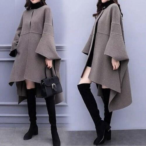 2020 New Women Cloak Woolen Coat Autumn Winter Jacket Long Overcoat Plus Size Womens Casual Trench Coats Abrigo Mujer 3XL 100 KG