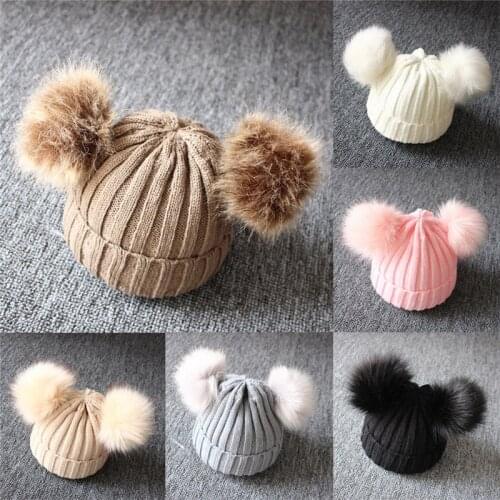 1-3 years Baby Girls Boys Knit Wool Hats Winter Warm Beanies Pom Bobble Hat Winter Warm Beanie Caps