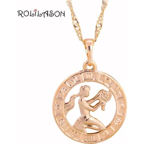 12 Constellation Round Virgo design glittering yellow gold tone Fashion Jewelry Necklace Pendants chain for gift LN461