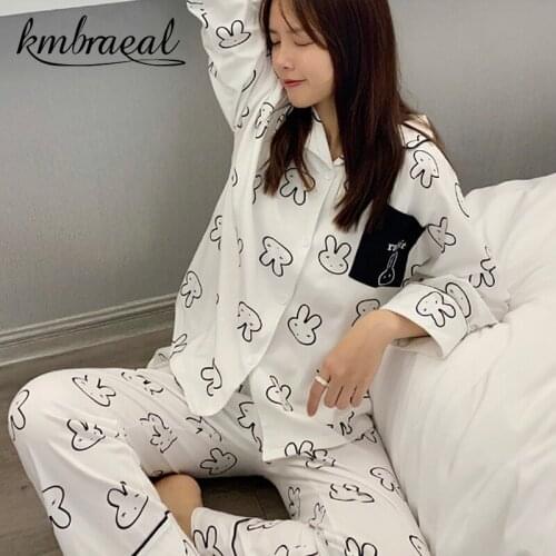 Pajamas for Women Autumn Long-Sleeved Trousers Homewear Rabbit Pajama Set LadieTwo-Piece suit Soft Sleepwear Korean Pus Size 2xl