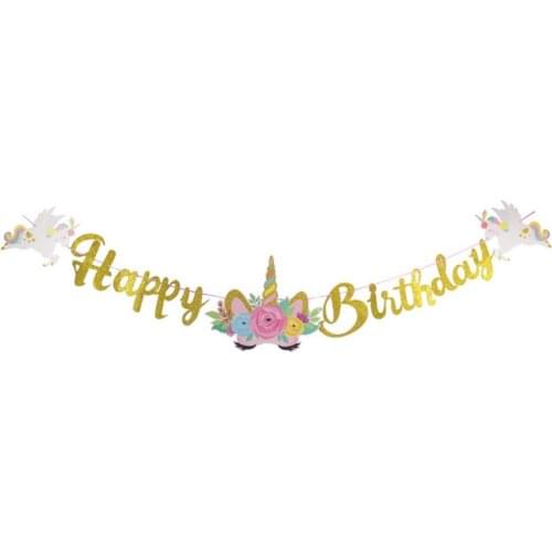 Happy Birthday Unicorn Banner Bunting Hanging Glitter Baby Shower Birthday party Decorations kids Party DIY Garland Decor