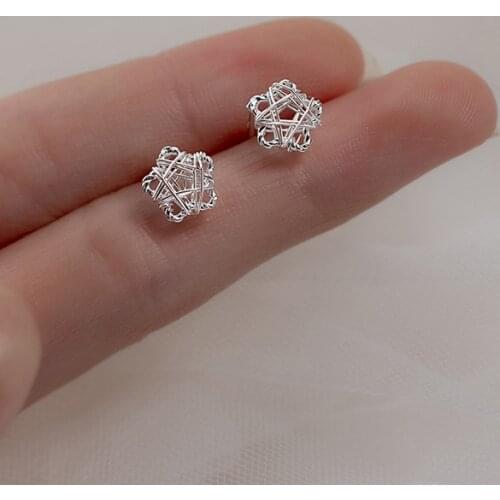 Authentic 925 Sterling Silver Jewelry Twist entwine Triangle /Heart / Square / Star Stud Ear Earrings Piercing C-G9419