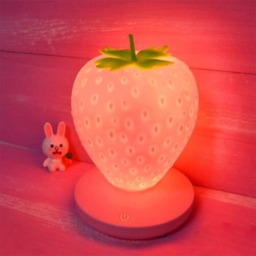 LED Home Strawberry Night Light Usb Rechargeable Bedside Decoration Ambient Light Silicone Eye Protection Table Lamp