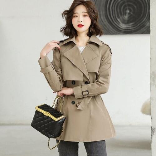 Womens Trench Coat 2020 New Spring Autumn Bouble-breasted Short Windbreaker British Style Belt Loose All-match Outwear 4XL H98