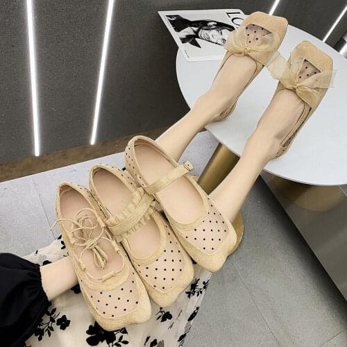 Mesh breathable soft sole shallow mouth casual shoes summer new trend simple breathable comfortable ladies single shoes elegant