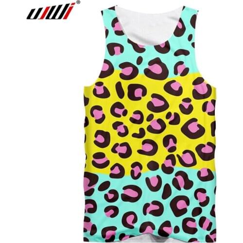 UJWI Blue yellow leopard print 3d Print Vest Summer Men/Women Casual Hip hop Tee Shirt Vest Unisex Funny Couples Tank Tops