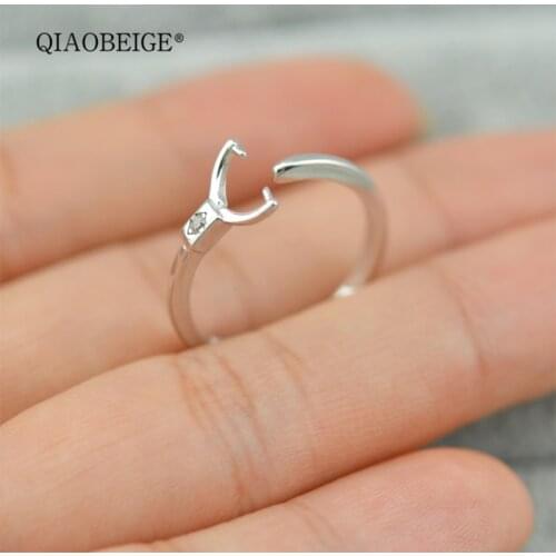 QIAOBEIGE Unique Antique 925 Silver Rings fittings Women Simple Metal adjustable Knuckle Rings suitable for through-hole pearl