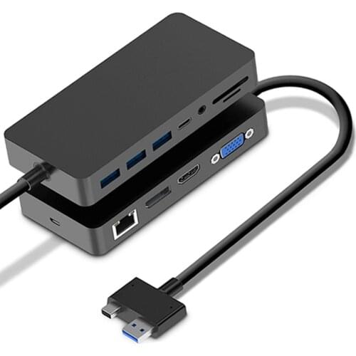 11 in 1 USB 3.0 Mini DP to 4K HDMI/DP/VGA 3.5 Audio Gigabit Ethernet SD/TF Card Reader Hub for Microsoft Surface Pro 4 5 6