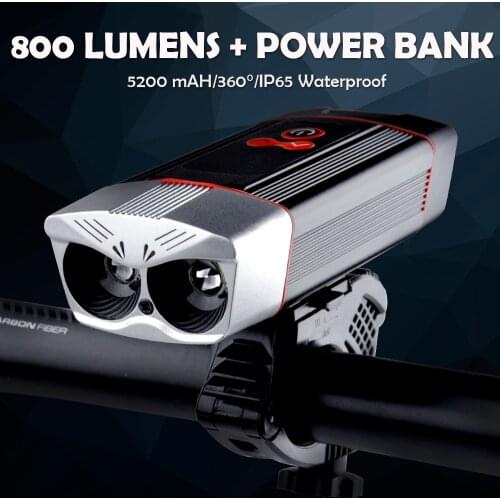 Etook Cycling Bike Light 5200mAH Chargeable Large Capacity Battery IP65 Waterproof Power Bank 360Degree Rotatable For Bicycle