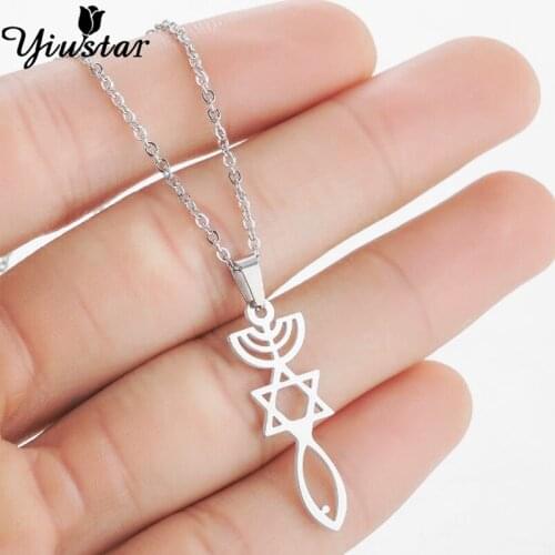 Yiustar Judaism Magen Star Of David Geometric Pendant Necklace Jewelry Gold/Silver Color Stainless Steel Jewish Chain Necklace