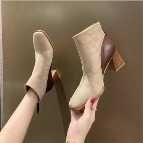 European and American Pointed High-Heel Ankle Boots Fashion Wild Square Heel Short Boots High Heels Simple Comfort Womens Boots