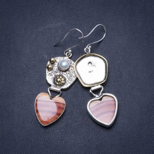 Natural Imperial Jasper and River Pearl Handmade Unique 925 Sterling Silver Earrings 2.25" X5042