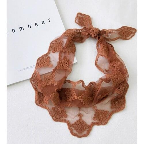 MoriBty Solid Women Triangle Lace Scarf Wraps New Floral Summer Neck Ties Collar Foulard Femme Embroidery Hair Ribbon Headwear