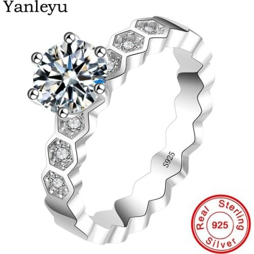 Yanleyu New Trendy Wedding Bands Jewelry 100% 925 Sterling Silver Finger Ring 1 Carat CZ Diamant Engagement Ring for Women PR134