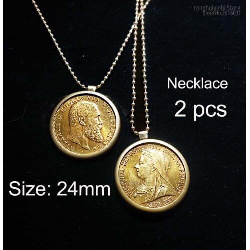 2pcs Gold Coin Mark Pendant Queen Victoria Gold Necklace Pendant Personalized Fashion Necklaces Lover Christmas Gift