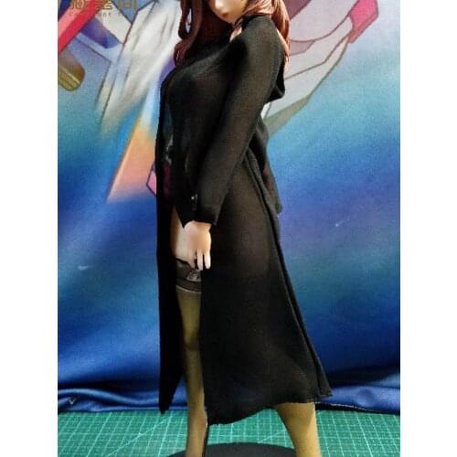 1/6 Female Black Chiffon Wind Coat Clothes Fit 12'' Body Figure Accessories Women Long Coat Girls Clothes