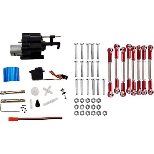 2 Set RC Car Part: 1 Set 2 Speed Gear Box with 370 Motor Drive Shaft & 1 Set Metal Tie Rod Red