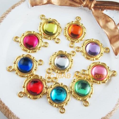 20 New Round Charms Mixed Acrylic Flower Connectors Gold Color 15.5x23mm
