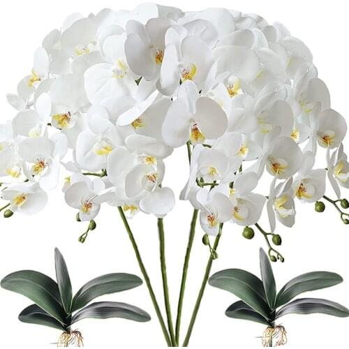 40" Artificial Phalaenopsis Flowers with 2 leaves 9 head Artificial Butterfly Orchid Flowers Stem Plants for Home Wedding Decor
