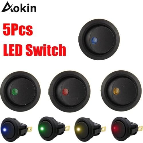 5pcs Led Switch 3 Pins On-off Rocker Switch 12v Led Rocker Switch Led Dot Light Led Illuminated Car Dashboard Dash Boat Toggle