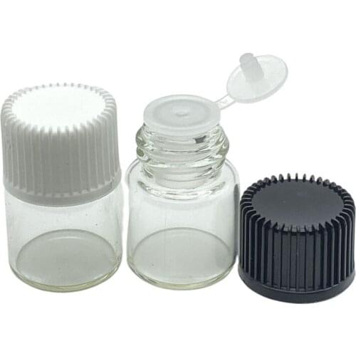 50pcs 1ml Clear Glass Vials Mini Perfume Essential Oil Bottle with Orifice Reducer and Cap Small Bottles
