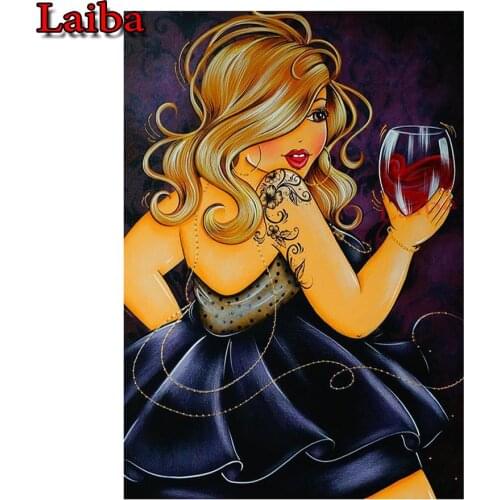 Diamond Painting Sexy Women Cross Stitch Diamond Embroidery Fat Lady Red Wine 5D Square Full Round Diamond Mosaic Rhinestones