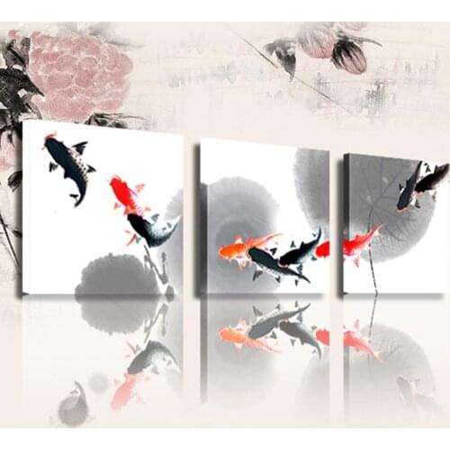 5d Diy diamond embroidery Chinese koi fish picture diamond painting cross stitch animals full square round drill decor 3 pcs set