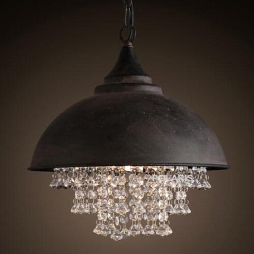 American country retro industrial style crystal chandelier wrought iron single lid luxury living room hotel decorative lights