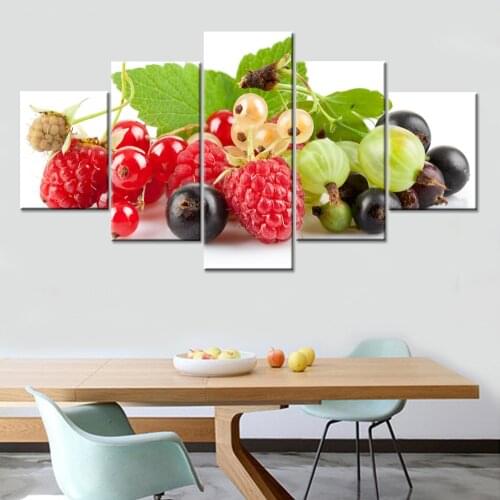 No Framed 5Pcs Watercolor Fresh Fruits Modular Wall Art Canvas Posters Pictures HD Paintings Home Decor Accessories Decoration